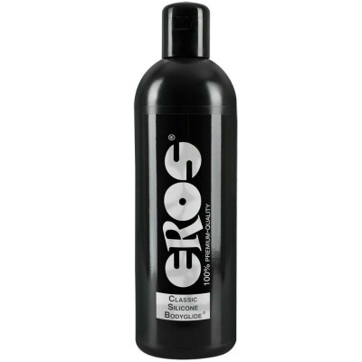 Frasco preto com rótulo ERos Classic Silicone Bodyglide