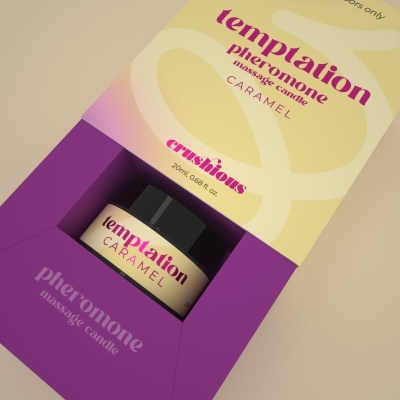 Frasco de vela de massagem pheromone na embalagem lilás