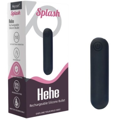 Bullet vibratório preto em silicone e embalagem com texto