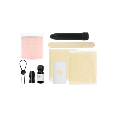 Conjunto de pó facial com frasco e acessórios
