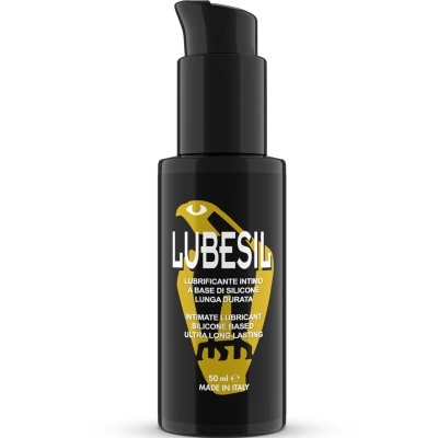 Frasco preto de lubrificante íntimo Lubesil com tampa doseadora