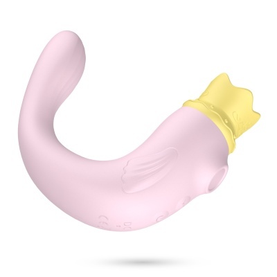 Dispositivo cor-de-rosa com detalhes amarelos e forma curva