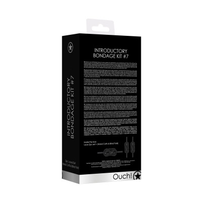 Caixa preta com texto branco do Introductory Bondage Kit #7 e logótipo Ouch!