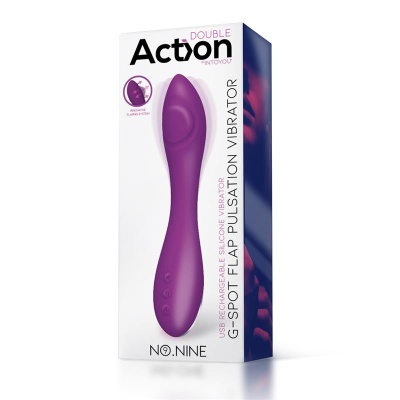 Embalagem branca com vibrador roxo e texto em inglês