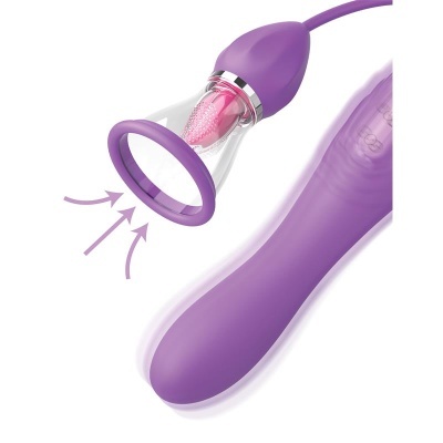 Dispositivo sexual roxo com anel circular e estrutura interior rosa
