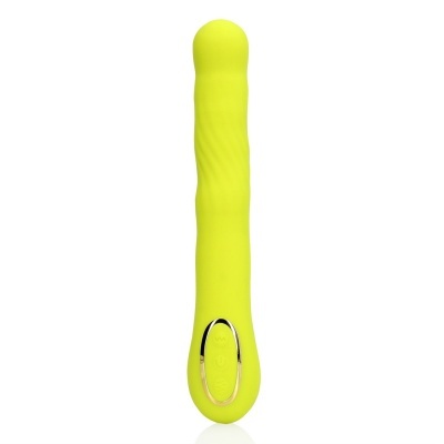 Vibrador cilíndrico amarelo com botão prateado na base