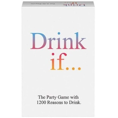 Caixa branca de jogo de festa Drink if com texto colorido e descrição em inglês