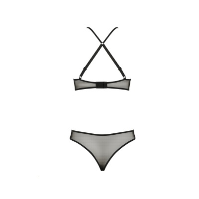 Conjunto de lingerie transparente cinza e preta com alças ajustáveis
