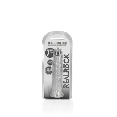 Dildo transparente com ventosa em embalagem plástico com texto em inglês