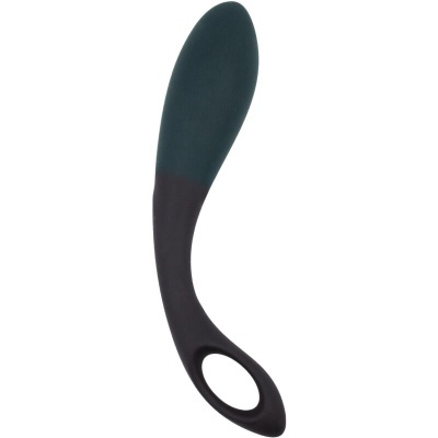 Massageador curvo preto com ponta verde escuro e alça oval