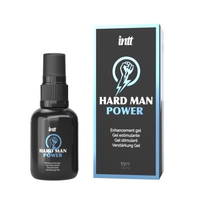 Frasco preto com spray e caixa Hard Man Power da marca intt