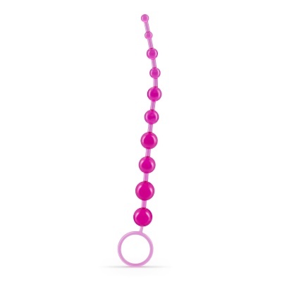 Objeto rosa com esferas ligadas e um anel no fundo sobre fundo branco