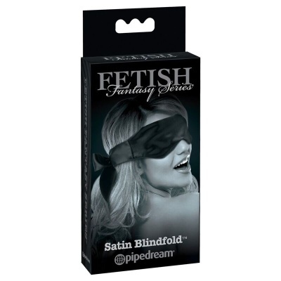 Caixa preta com imagem a preto e branco de venda satin preta para os olhos