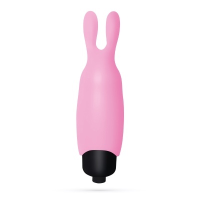 Vibrador cor-de-rosa com duas pontas e base preta