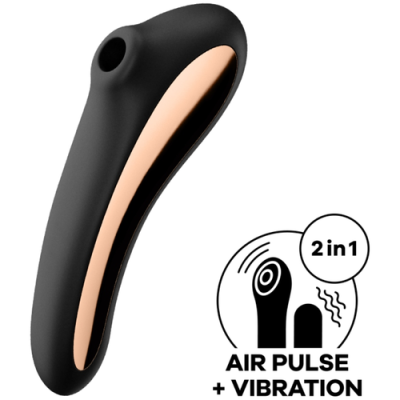 Dispositivo preto com detalhe dourado e texto 2in1 AIR PULSE + VIBRATION