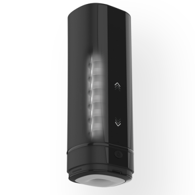 Dispositivo eletrônico preto com luzes LED internas e setas brancas