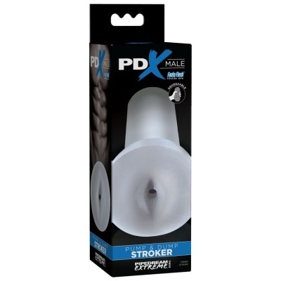 Embalagem preta com produto masculino Pump & Dump Stroker azul e branco