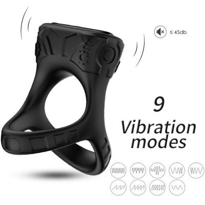 Anel vibratório preto com 9 modos de vibração e som até 45db