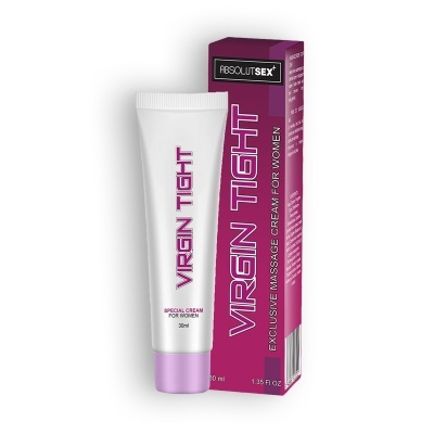 Tubo de creme VIRGIN TIGHT e caixa roxa para mulheres