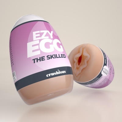 Embalagem do produto EZY EGG THE SKILLED com interior detalhado em tons carne