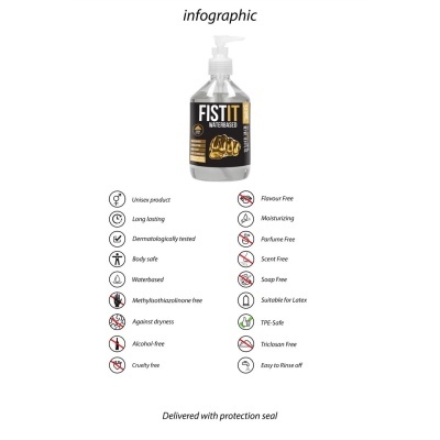Frasco de produto FIST IT à base de água com dispenser e rótulo preto e dourado