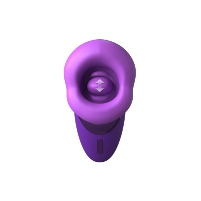 Dispositivo roxo em silicone com uma seta dupla na zona central