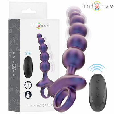 Plug vibratório metálico roxo com controle remoto preto da marca Intense