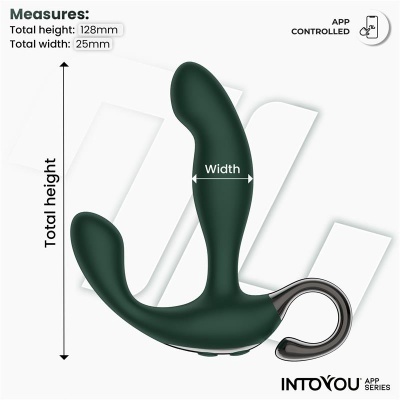 Aparelho preto curvado com alça preta e medidas em milímetros