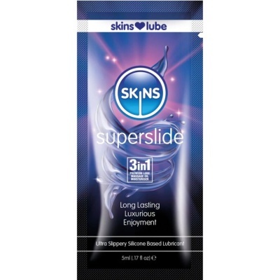 Embalagem de lubrificante Skins Superslide azul e roxo