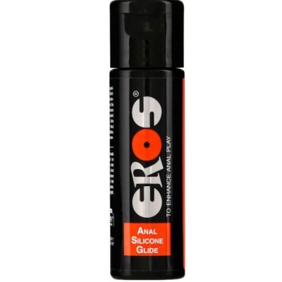 Frasco preto com rótulo EROS Anal Silicone Glide