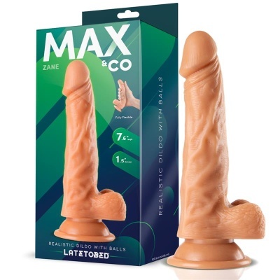 Dildo realista com embalagem azul e verde