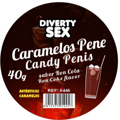Rótulo redondo castanho escuro para caramelos sabor Ron Cola