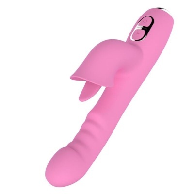 Vibrador cor-de-rosa com abas flexíveis e botão de controlo