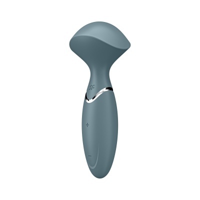 Dispositivo cinza azulado com forma ergonómica e superfície lisa em silicone