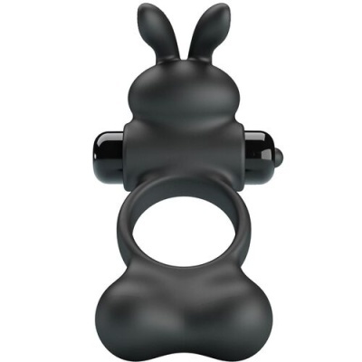 Anel de silicone preto em forma de coelho com vibrador na parte de trás
