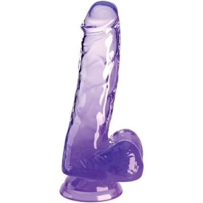 Dildo roxo transparente em material flexível com base de ventosa