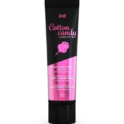 Frasco preto e rosa de lubrificante íntimo sabor algodão doce