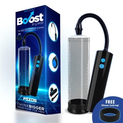 Bomba penis Boost Pump com controlador preto e cilindro transparente