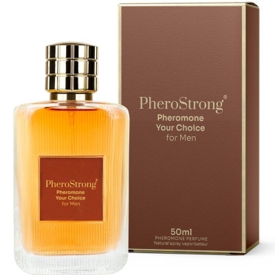 Frasco de perfume PheroStrong para homens com embalagem castanha