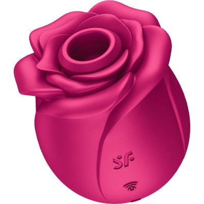 Produto em forma de flor rosa em silicone com orifício central e símbolos sr. e wi-fi