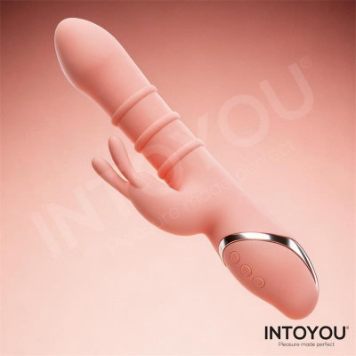 Vibrador rosa com estimulador e botões