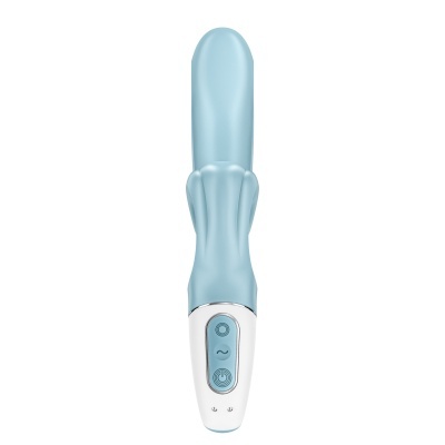 Vibrador azul e branco com botões na base