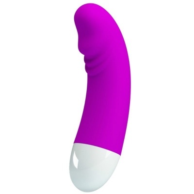 Vibrador roxo com base branca e textura lisa