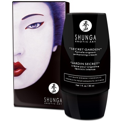 Creme SHUNGA EROTIC ART SECRET GARDEN em embalagem preta com caixa ilustrada