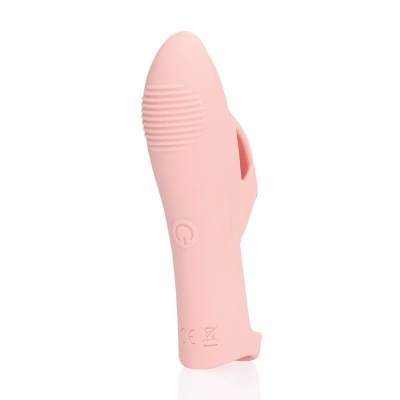 Vibrador rosa claro com textura e botão de ligar