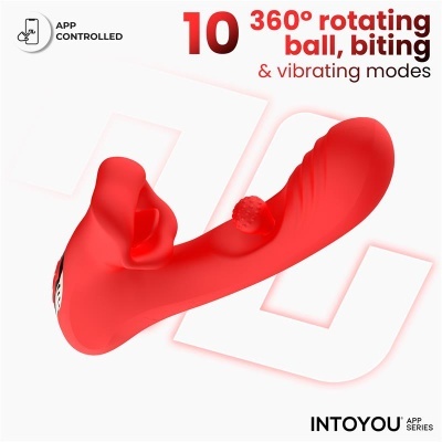 Brinquedo vibratório vermelho com bola rotativa 360° e controle por app