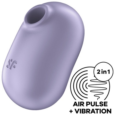 Dispositivo lilás com abertura circular e texto AIR PULSE + VIBRATION