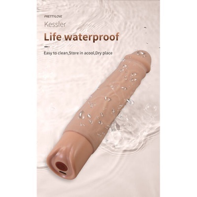 Vibrador cor pele com gotas de água e texto Life waterproof