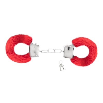 Algemas metálicas com revestimento peludo vermelho