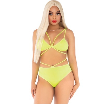 Fato de banho ou lingerie feminino verde-neon com tiras finas
